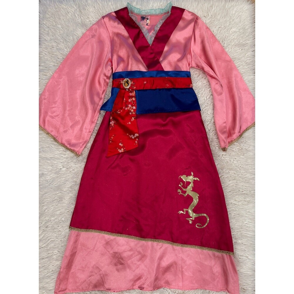 Disney Store Mulan Costume Dress Girls Size L 10/12 Pink Long Gown Sash